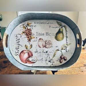 Galvanized Metal Oval Rustic Tray - Apples